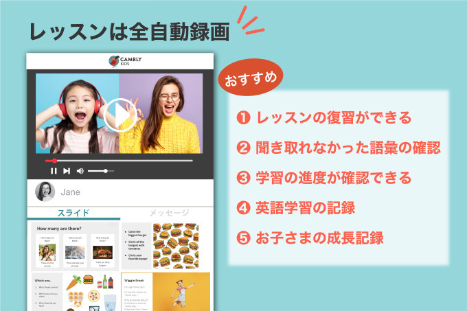 キャンブリーキッズの全自動録画機能の説明画像