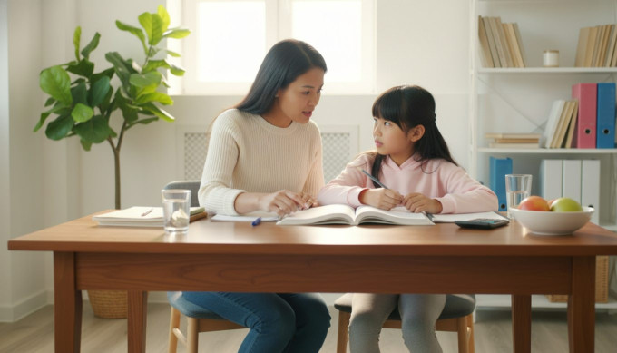 英語習い事をやめたいと言い出した子どもと困惑する保護者のイメージ