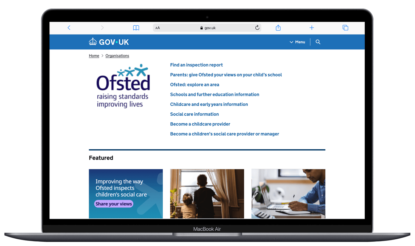 英国教育基準局Ofsted(オフステッド)の公式Webサイトと学校監査レポート検索画面